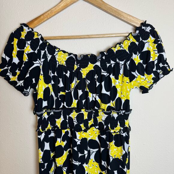 Vintage Maggy L Y2K Off Shoulder Floral MIDI Dress Women’s Babydoll Smocking - Picture 7 of 8